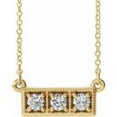 Genuine Diamond Necklace in 14 Karat Yellow Gold 1/3 Carat Diamond Three-Stone Granulated Bar 16-18