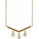 White Diamond Necklace in 14 Karat Yellow Gold 1/3 Carat Diamond V Bar 16