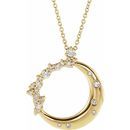 White Diamond Necklace in 14 Karat Yellow Gold 0.25 Carat Diamond Crescent Moon 16-18
