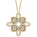 White Diamond Necklace in 14 Karat Yellow Gold .17 Carat Diamond Clover 18