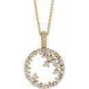 White Diamond Necklace in 14 Karat Yellow Gold 3/4 Carat Diamond Scattered Circle 16-18