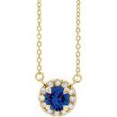 Genuine Sapphire Necklace in 14 Karat Yellow Gold 3.5 mm Round Genuine Sapphire & .04 Carat Diamond 18
