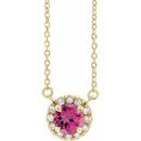 Pink Tourmaline Necklace in 14 Karat Yellow Gold 3.5 mm Round Pink Tourmaline & .04 Carat Diamond 16