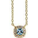 Genuine Aquamarine Necklace in 14 Karat Yellow Gold 3.5x3.5 mm Square Aquamarine & .05 Carat Diamond 16