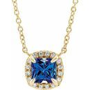 Genuine Sapphire Necklace in 14 Karat Yellow Gold 3.5x3.5 mm Square Genuine Sapphire & .05 Carat Diamond 16