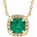 Genuine Emerald Necklace in 14 Karat Yellow Gold 3.5x3.5 mm Square Emerald & .05 Carat Diamond 16
