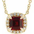Red Garnet Necklace in 14 Karat Yellow Gold 3.5x3.5 mm Square Mozambique Garnet & .05 Carat Diamond 16