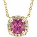 Pink Tourmaline Necklace in 14 Karat Yellow Gold 3.5x3.5 mm Square Pink Tourmaline & .05 Carat Diamond 16