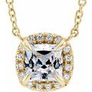 Genuine Sapphire Necklace in 14 Karat Yellow Gold 3.5x3.5 mm Square Sapphire & .05 Carat Diamond 18