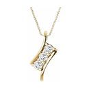 Created Moissanite Necklace in 14 Karat Yellow Gold 3 mm Round Forever One Moissanite Three-Stone 16-18