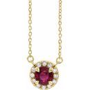 Genuine Ruby Necklace in 14 Karat Yellow Gold 3 mm Round Ruby & .03 Carat Diamond 16