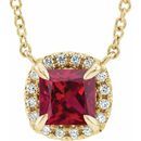 Genuine Ruby Necklace in 14 Karat Yellow Gold 3x3 mm Square Ruby & .05 Carat Diamond 16