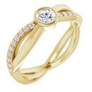 White Diamond Ring in 14 Karat Yellow Gold 4.1 mm Round 3/8 Carat Diamond Infinity-Inspired Ring