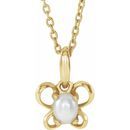 Cultured Pearl Necklace in 14 Karat Yellow Gold 4x3 mm Oval June Youth Butterfly Birthstone 15