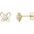 Cultured Pearl Earrings in 14 Karat Yellow Gold 4x3 mm Oval June Youth Butterfly Birthstone Earrings