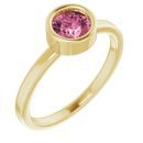Pink Tourmaline Ring in 14 Karat Yellow Gold 5.5 mm Round Pink Tourmaline Ring