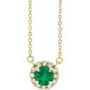 Genuine Emerald Necklace in 14 Karat Yellow Gold 5 mm Round Emerald & 1/8 Carat Diamond 18