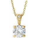 Created Moissanite Necklace in 14 Karat Yellow Gold 5 mm Round Forever One Moissanite & .01 Carat Diamond 16-18