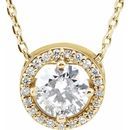 Created Moissanite Necklace in 14 Karat Yellow Gold 5 mm Round Forever One™ Moissanite & .06 Carat Diamond 16-18
