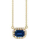 Genuine Sapphire Necklace in 14 Karat Yellow Gold 5x3 mm Emerald Genuine Sapphire & 1/8 Carat Diamond 16