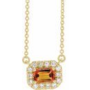 Golden Citrine Necklace in 14 Karat Yellow Gold 5x3 mm Emerald Citrine & 1/8 Carat Diamond 16