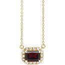 Red Garnet Necklace in 14 Karat Yellow Gold 5x3 mm Emerald Mozambique Garnet & 1/8 Carat Diamond 18