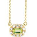 Genuine Peridot Necklace in 14 Karat Yellow Gold 5x3 mm Emerald Peridot & 1/8 Carat Diamond 16