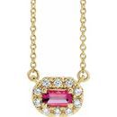 Pink Tourmaline Necklace in 14 Karat Yellow Gold 5x3 mm Emerald Pink Tourmaline & 1/8 Carat Diamond 16