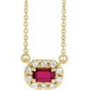 Genuine Ruby Necklace in 14 Karat Yellow Gold 5x3 mm Emerald Ruby & 1/8 Carat Diamond 16