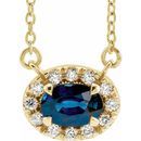 Genuine Sapphire Necklace in 14 Karat Yellow Gold 5x3 mm Oval Genuine Sapphire & .05 Carat Diamond 18