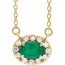Genuine Emerald Necklace in 14 Karat Yellow Gold 5x3 mm Oval Emerald & .05 Carat Diamond 18