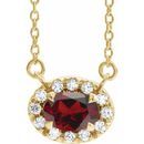 Red Garnet Necklace in 14 Karat Yellow Gold 5x3 mm Oval Mozambique Garnet & .05 Carat Diamond 18