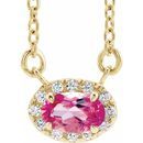 Pink Tourmaline Necklace in 14 Karat Yellow Gold 5x3 mm Oval Pink Tourmaline & .05 Carat Diamond 16