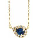 Genuine Sapphire Necklace in 14 Karat Yellow Gold 5x3 mm Pear Genuine Sapphire & 1/8 Carat Diamond 16