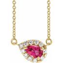 Pink Tourmaline Necklace in 14 Karat Yellow Gold 5x3 mm Pear Pink Tourmaline & 1/8 Carat Diamond 16