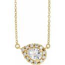 Genuine Sapphire Necklace in 14 Karat Yellow Gold 5x3 mm Pear White Sapphire & 1/8 Carat Diamond 16