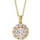 Created Moissanite Necklace in 14 Karat Yellow Gold 6.5 mm Round Forever One™ Moissanite & 5/8 Carat Diamond 16-18