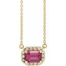 Pink Tourmaline Necklace in 14 Karat Yellow Gold 6x4 mm Emerald Pink Tourmaline & 1/5 Carat Diamond 16