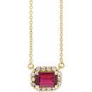 Genuine Ruby Necklace in 14 Karat Yellow Gold 6x4 mm Emerald Ruby & 1/5 Carat Diamond 18