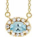 Genuine Aquamarine Necklace in 14 Karat Yellow Gold 6x4 mm Oval Aquamarine & 1/10 Carat Diamond 16