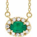 Genuine Emerald Necklace in 14 Karat Yellow Gold 6x4 mm Oval Emerald & 1/10 Carat Diamond 16