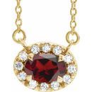 Red Garnet Necklace in 14 Karat Yellow Gold 6x4 mm Oval Mozambique Garnet & 1/10 Carat Diamond 16