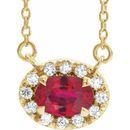 Genuine Ruby Necklace in 14 Karat Yellow Gold 6x4 mm Oval Ruby & 1/10 Carat Diamond 16