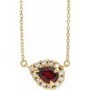 Red Garnet Necklace in 14 Karat Yellow Gold 6x4 mm Pear Mozambique Garnet & 1/6 Carat Diamond 16