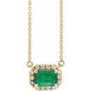 Genuine Emerald Necklace in 14 Karat Yellow Gold 7x5 mm Emerald Emerald & 1/5 Carat Diamond 16