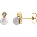 White Akoya Pearl Earrings in 14 Karat Yellow Gold Akoya Cultured Pearl & .03 Carat Diamond Bezel-Set Earrings