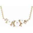 White Akoya Pearl Necklace in 14 Karat Yellow Gold Akoya Cultured Pearl & .08 Carat Diamond 18