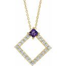 Genuine Amethyst Necklace in 14 Karat Yellow Gold Amethyst & 3/8 Carat Diamond 16-18