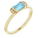 Genuine Aquamarine Ring in 14 Karat Yellow Gold Aquamarine & .02 Carat Diamond Stackable Ring