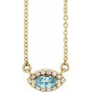 Genuine Aquamarine Necklace in 14 Karat Yellow Gold Aquamarine & .05 Carat Diamond Halo-Style 16